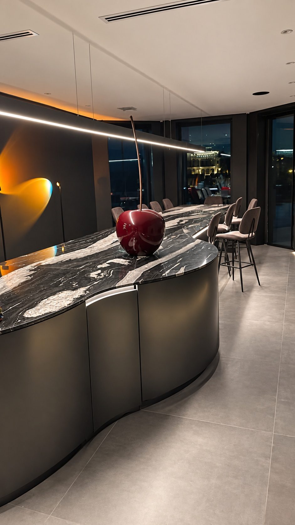 Kitchen island in black stone