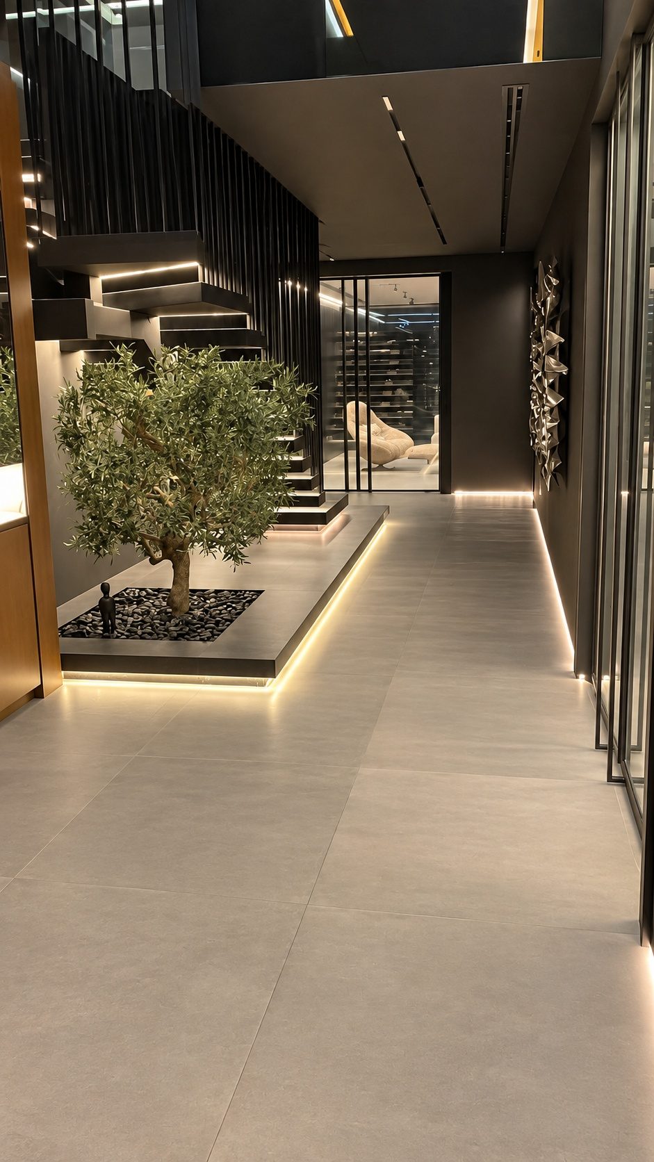 Olive tree and glass stair